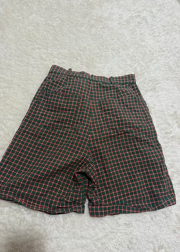 Kadın Çok Renkli Ekose Loose Fit Bermuda Şort - Görsel 3