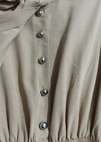 Bej Kuşaklı Uzun Kadın Elbise - Görsel 2