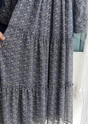 Gri Desenli V Yaka Uzun Bohem Elbise - Görsel 2