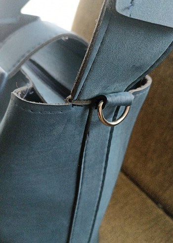 Mavi Deri Kadın Çanta Tokalı - Görsel 4