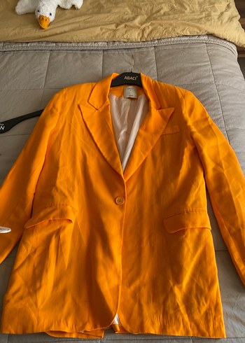 s Beden Sarı Düğmeli Keten Kadın Blazer Ceket