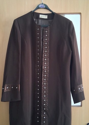 Kahverengi Uzun Kadın Takım Elbise - Görsel 5