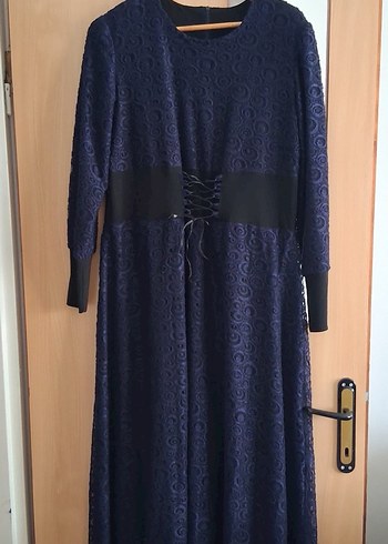 Lacivert Gotik Uzun Elbise - Görsel 5