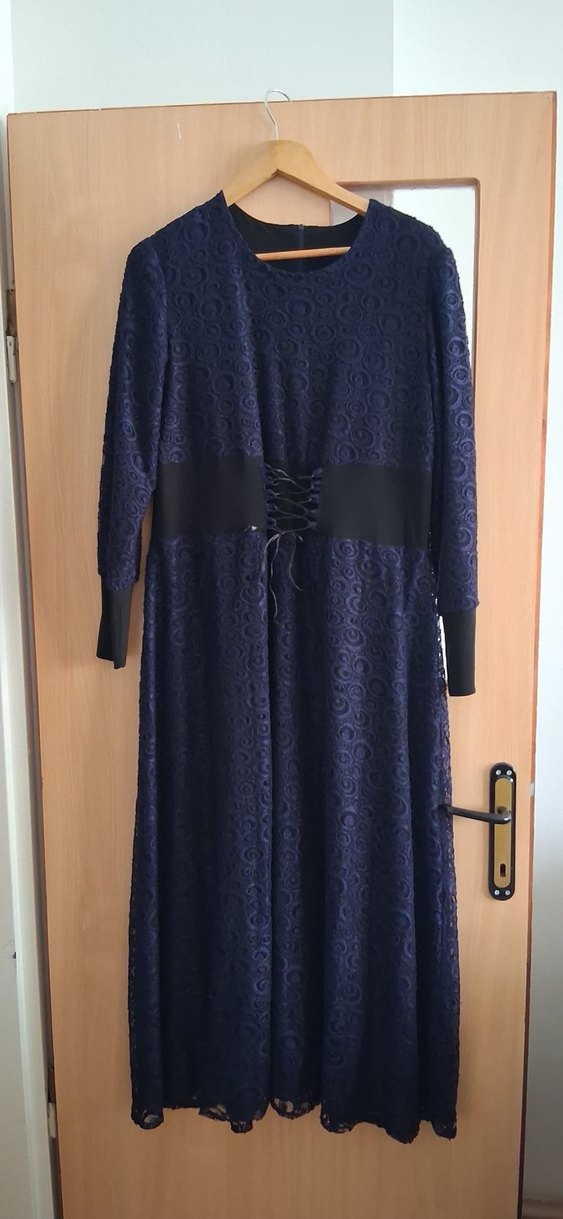 Lacivert Gotik Uzun Elbise - Görsel 5