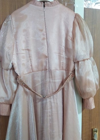 Bej Uzun Drapeli Kadın Abiye Elbise - Görsel 5