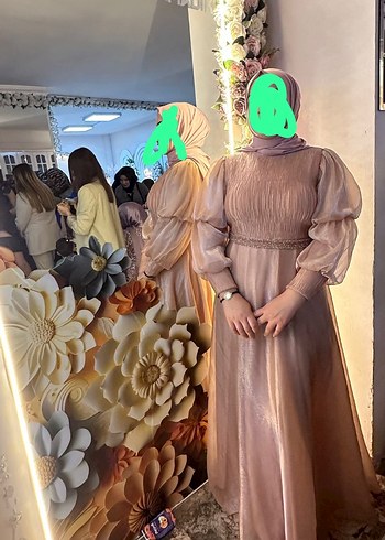 Bej Uzun Drapeli Kadın Abiye Elbise - Görsel 3