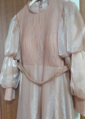 Bej Uzun Drapeli Kadın Abiye Elbise - Görsel 7