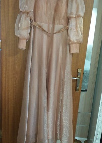 Bej Uzun Drapeli Kadın Abiye Elbise - Görsel 8