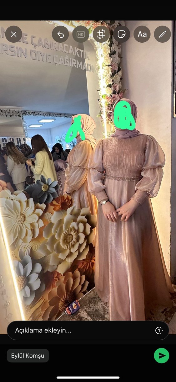 Bej Uzun Drapeli Kadın Abiye Elbise - Görsel 3