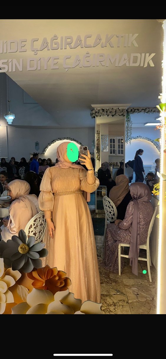 Bej Uzun Drapeli Kadın Abiye Elbise - Görsel 2