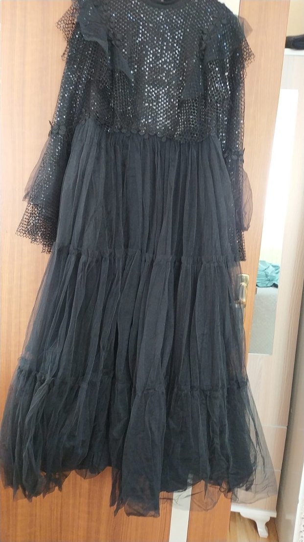 Siyah Straplez Uzun Gotik Elbise - Görsel 4