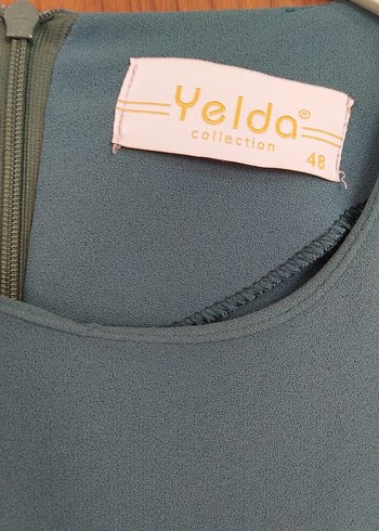 Uzun Turkuaz Drapeli Kadın Elbise - Görsel 4