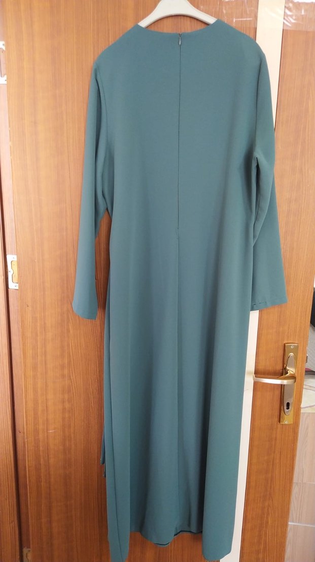 Uzun Turkuaz Drapeli Kadın Elbise - Görsel 2