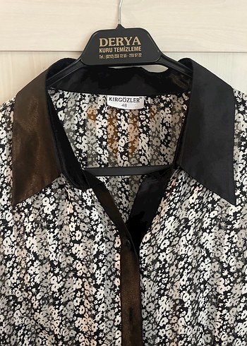 Desenli Siyah Gömlek, Uzun Kollu, Düğmeli - Görsel 2