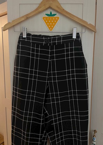 Siyah Kareli Kadın Kumaş Pantolon - Görsel 2