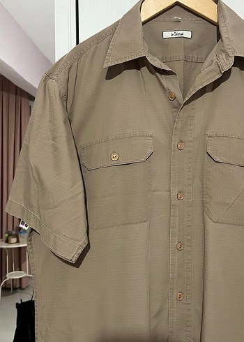 Bej Keten Erkek Kısa Kollu Gömlek - Görsel 3