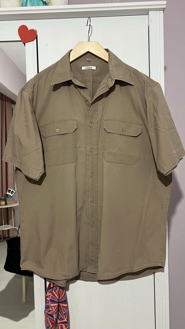 Bej Keten Erkek Kısa Kollu Gömlek - Görsel 2