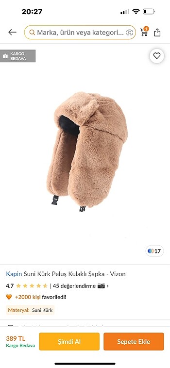 Peluş şapka