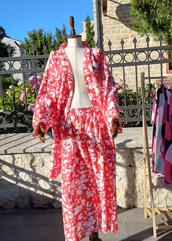 Kırmızı Uzun Bohem Kadın kimono pantolon