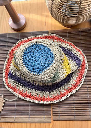 Renkli Örgü Bohem Hasır Şapka - Görsel 2