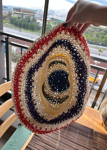 Renkli Örgü Bohem Hasır Şapka - Görsel 4