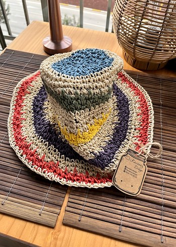 Renkli Örgü Bohem Hasır Şapka - Görsel 3