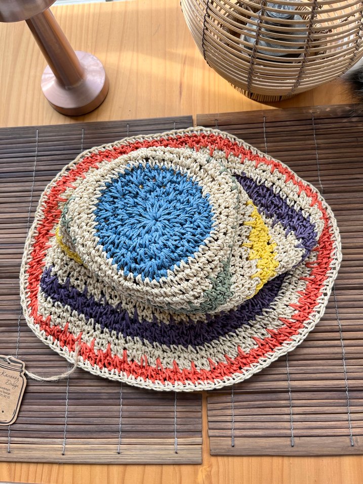 Renkli Örgü Bohem Hasır Şapka - Görsel 2