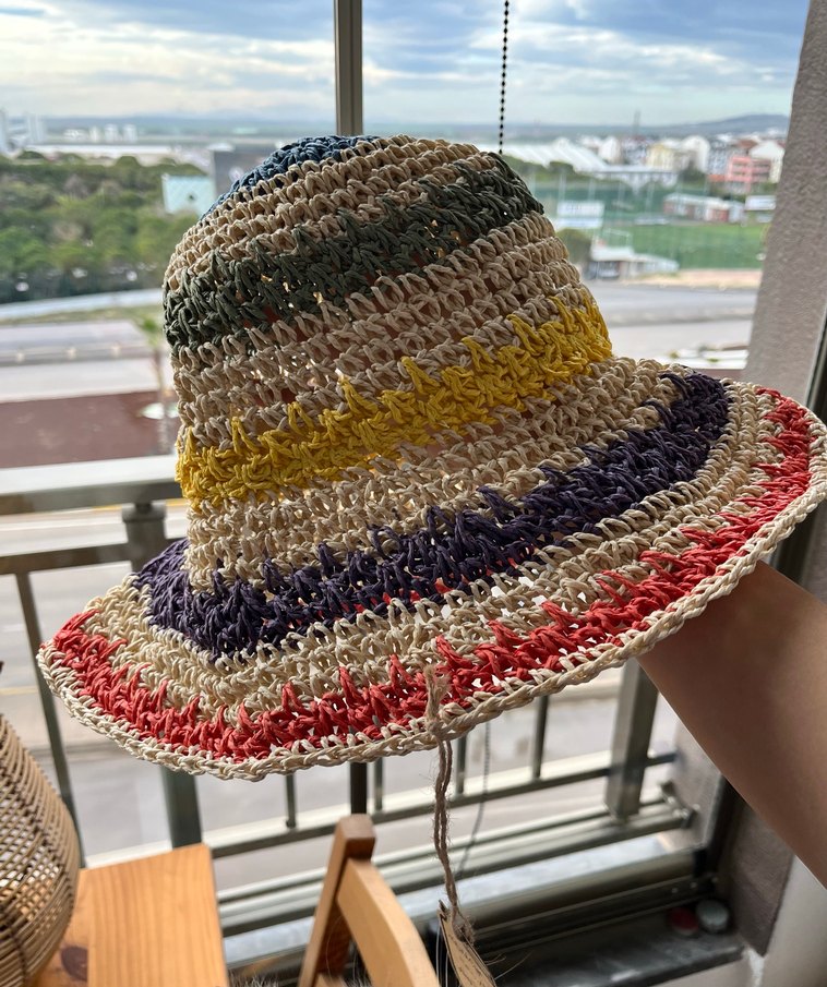 Renkli Örgü Bohem Hasır Şapka - Görsel 5