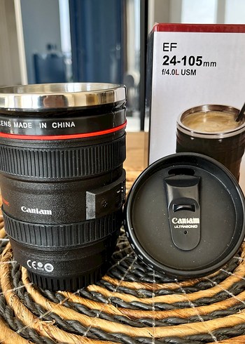 Kamera Lens Tasarımlı Siyah Termos Bardak - Görsel 2