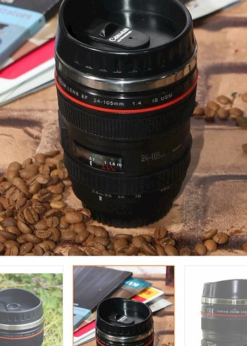 Kamera Lens Tasarımlı Siyah Termos Bardak - Görsel 5