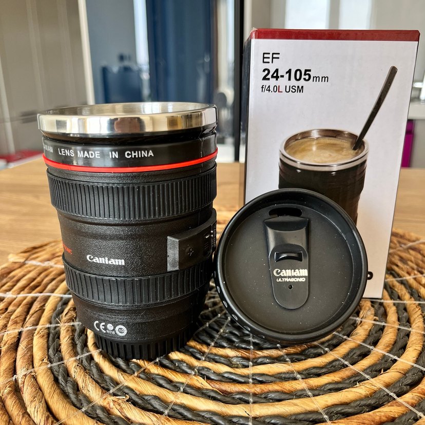 Kamera Lens Tasarımlı Siyah Termos Bardak - Görsel 2