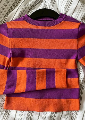 Defacto Mor Turuncu Çizgili Kadın Triko Kazak - Görsel 7