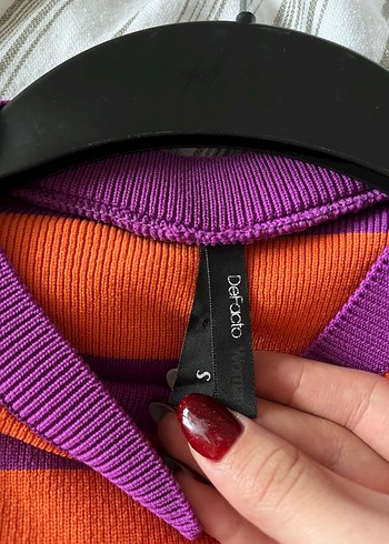 Defacto Mor Turuncu Çizgili Kadın Triko Kazak - Görsel 6