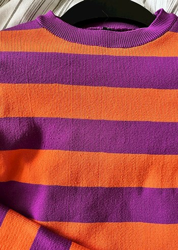 Defacto Mor Turuncu Çizgili Kadın Triko Kazak - Görsel 8