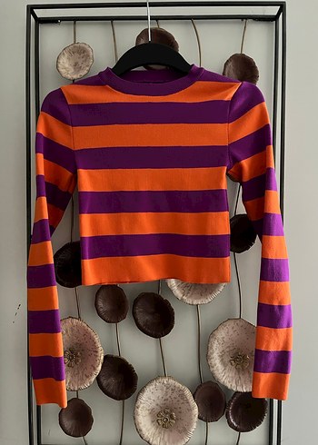 Defacto Mor Turuncu Çizgili Kadın Triko Kazak - Görsel 4