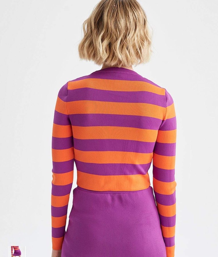 Defacto Mor Turuncu Çizgili Kadın Triko Kazak - Görsel 2
