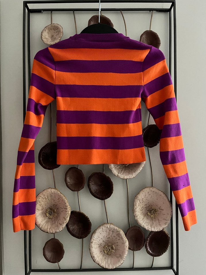 Defacto Mor Turuncu Çizgili Kadın Triko Kazak - Görsel 5