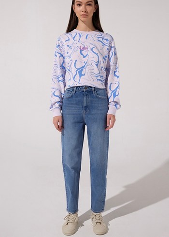 Mavi Batik Desenli Pamuklu Sweatshirt - Görsel 3