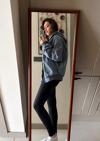 Zara Açık Mavi Kapüşonlu Fermuarlı Denim Ceket - Görsel 4