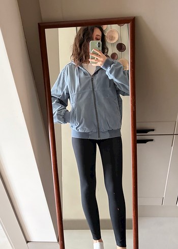 Zara Açık Mavi Kapüşonlu Fermuarlı Denim Ceket - Görsel 6