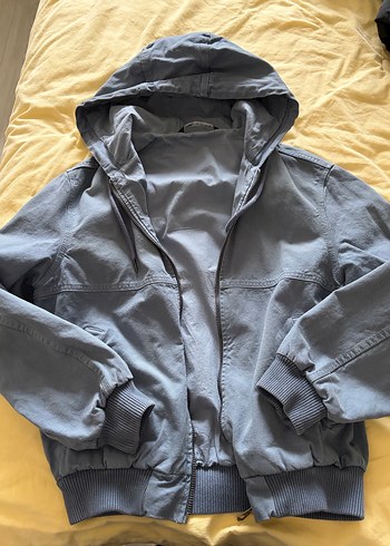 Zara Açık Mavi Kapüşonlu Fermuarlı Denim Ceket - Görsel 9