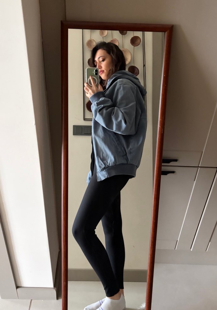 Zara Açık Mavi Kapüşonlu Fermuarlı Denim Ceket - Görsel 4