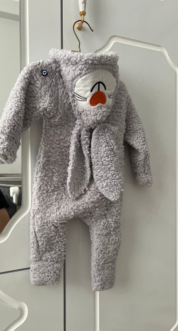 Gri Bebek Tulum Kürklü ve Nakışlı - Görsel 2