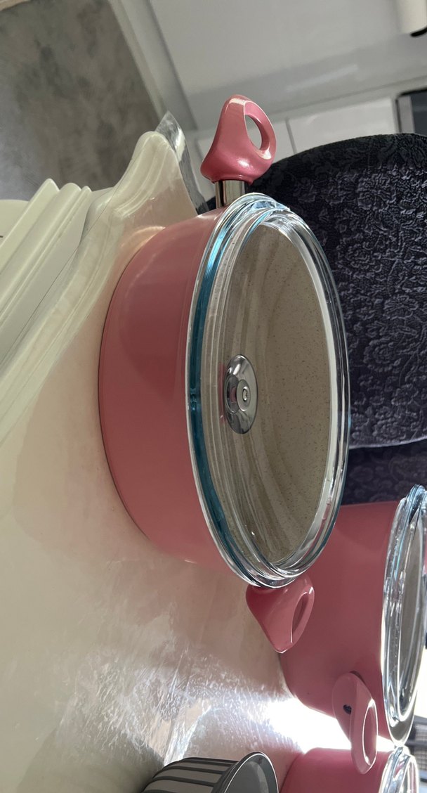 Schafer eko granit Pastel Pembe Cam Kapaklı Tencere Seti - Görsel 3