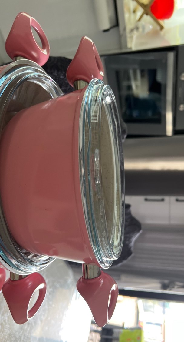 Schafer eko granit Pastel Pembe Cam Kapaklı Tencere Seti - Görsel 5