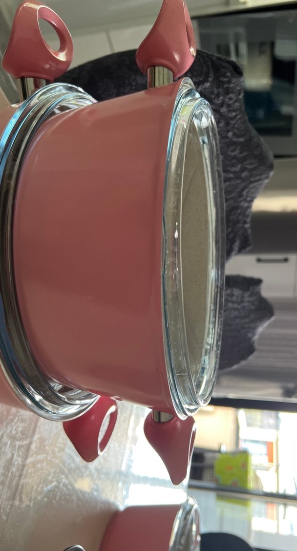 Schafer eko granit Pastel Pembe Cam Kapaklı Tencere Seti - Görsel 4