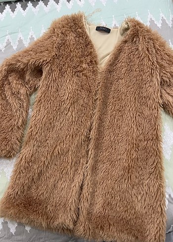 Kahverengi Midi Boy Peluş Kadın Kaban - Görsel 2