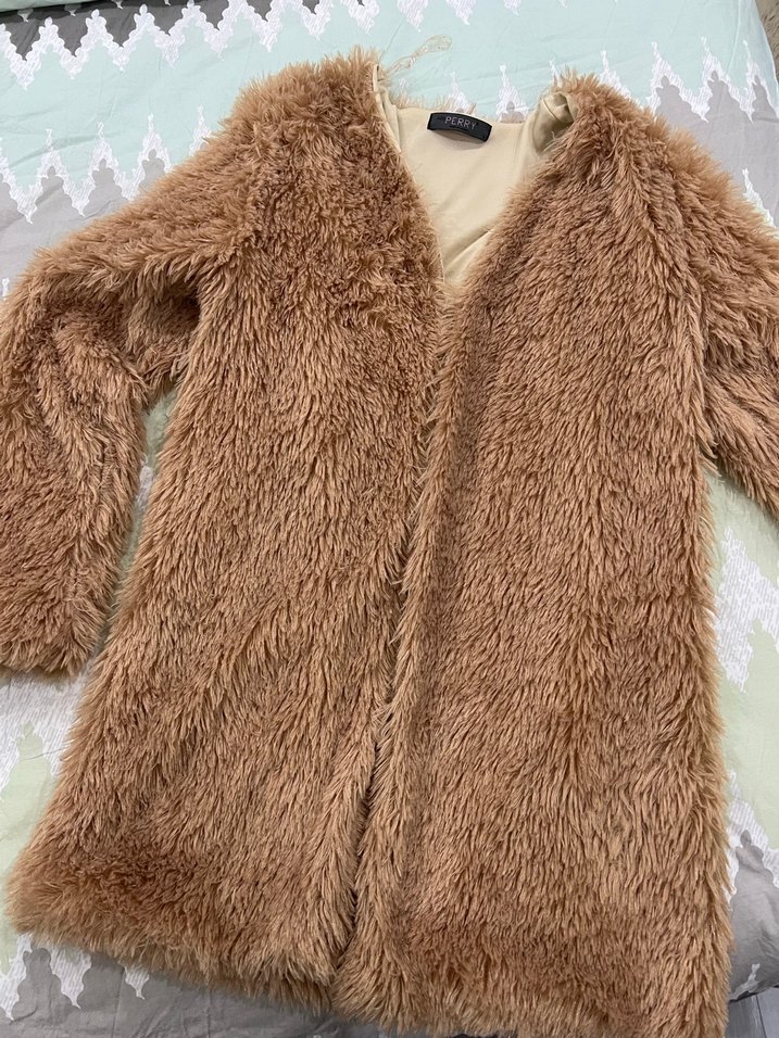 Kahverengi Midi Boy Peluş Kadın Kaban - Görsel 2