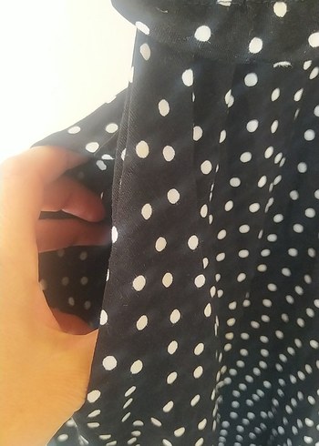 Diğer Düğmeli Siyah Puantiyeli Mini Etek