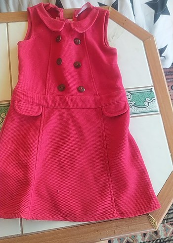 Kolsuz Düğmeli Pembe Kız Çocuk Elbisesi